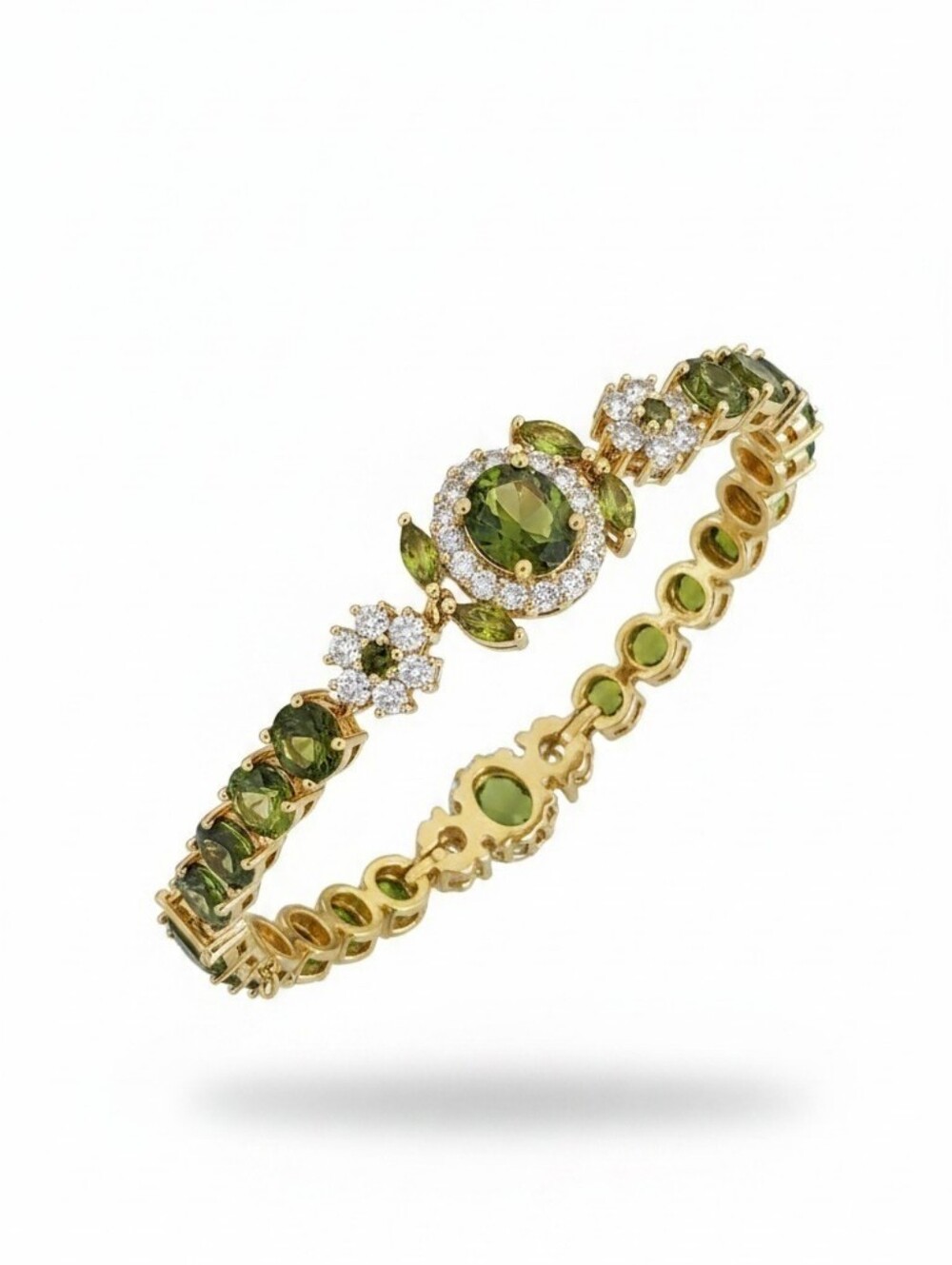 Sassified Boutique NWT Gold Bracelet with Green Gemstones and Halo Accents